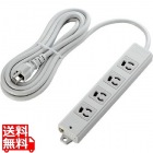 工事・物件に最適な3ピン 熱に強い 抜け止め マグネット付 電源タップ 4個口 3m ホワイト白