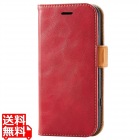 らくらくスマホ F-52B ケース カバー レザー 手帳 フラップ マグネット 耐衝撃 ステッチ ストラップホール付 レッド