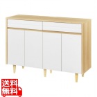 キャビネット 棚 白井産業 幅120cm 高さ86cm ホワイト ナチュラルブラウン 扉付 引出付き 50V型対応 TVボード サイドボード 収納 リビング NOR-8512DHWH