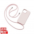iPhone 14 / 13 ケース カバー シリコン 衝撃吸収 カメラ周り保護 ショルダーストラップ付 ピンク