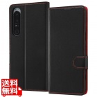 Xperia 1 IV 耐衝撃 手帳 シンプル マグ/ブラック/レッド