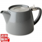 フォーライフ(FOR LIFE) ティーポット 陶器 400ml 2杯用 茶こし付き 食洗機対応 蓋が落ちない 片手で注げる グレー ミニスタンプティーポット 509Gry