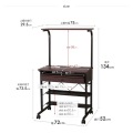 パソコンデスク ハイタイプ 幅75×奥行52×高さ134cm 棚付き 引き出し キャスター付き ブラウン IWP-65BR 写真11