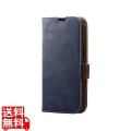 iPhone 14 / 13 ケース カバー レザー 手帳型 マグネット フラップ 耐衝撃 衝撃吸収 スリム ストラップホール付 スタンド機能付 ステッチ ネイビー 写真1