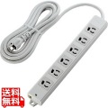 工事・物件に最適な3ピン 熱に強い 抜け止め マグネット付 電源タップ 6個口 3m ホワイト白