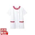 女性用調理衣半袖 1-094 白/ピンク L 写真1