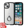 iPhone 14 / 13 ケース カバー ハイブリッド 耐衝撃 衝撃吸収 軽量 薄型 ストラップホール付 リング付 スタンド機能付 背面クリア 硬度8H TOUGH SLIM ブラック 写真1
