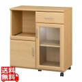カウンターワゴン レンジ台 白井産業 幅74cm 高さ85cm ナチュラルブラウン スライド棚 キャスター コンセント付 背面化粧有 ベルモア 写真1