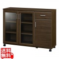 カウンターワゴン 食器棚 白井産業 幅112cm 高さ85cm ダークブラウン キャスター付 背面化粧有 キッチン収納 ベアルモ BRM-8511CWBR 写真1