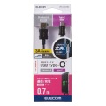 スマートフォン用USBケーブル/USB(A-C)/認証品/やわらか耐久/0.7m/ブラック 写真2