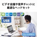 ヘッドセット 耳掛け 有線 両耳 USB 軽量 黒 写真2