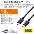Type-Cケーブル USB-C → USB-C 充電 データ転送用 PD対応 最大100W 5A USB2.0 コンパクトコネクタ 1m ブラック 写真2