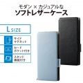 スマホケース 汎用 マルチケース Lサイズ レザー 手帳型 マグネット開閉 スライド式 スタンド機能 ブラック 写真2