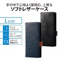 スマホケース 汎用 マルチケース Lサイズ レザー 手帳型 マグネット開閉 スライド式 スタンド機能 ストラップホール付 ブラック 写真2
