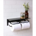 トイレットペーパーホルダー スマホ置き 収納 棚 ダブル 2連 スチール アイアン マット シンプル おしゃれ 【Abel(アベル)】ダブル(ブラック) 写真2