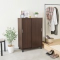 下駄箱 シューズボックス 白井産業 幅81cm 高さ114cm ダークブラウン 引き戸 約28足収納 靴箱 玄関収納 シューズラック フルニコ 写真2