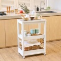 キッチンワゴン 3段 幅60cm 高さ85cm ホワイト 白単色 石目調 メラミン天板 キャスター付 キッチン収納 ベアルモ 写真2