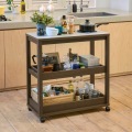 キッチンワゴン 3段 幅80cm 高さ85cm ダークブラウン 石目調 メラミン天板 キャスター付 キッチン収納 ベアルモ 写真2