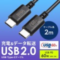 USB 2.0 Type-Cケーブル(PD60W・2m・ブラック) 写真2