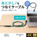 USB5Gbps Type-C延長ケーブル(L型・PD100W・0.5m) 写真2