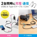 USB2.0Type-Cケーブル(2台同時充電＋通信・PD100W) 写真2
