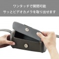 カメラケース ビデオカメラ用 ショルダータイプ レザー フラップ マグネット ワンタッチ開閉 ブラック 写真3