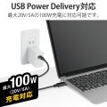 Type-Cケーブル USB-C → USB-C 充電 データ転送用 PD対応 最大100W 5A USB2.0 コンパクトコネクタ 2m ブラック 写真3