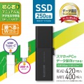 外付けSSD/USB3.2(Gen1)対応/スライド式/Type-C&Type-A両対応/マニュアルQRシール付/250GB/ブラック 写真3