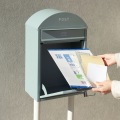 スタンドポスト 郵便ポスト 置き型 工事不要 鍵付き 錆びにくい アンカー固定可能 土台にレンガで安定 【Geremia(ジェレミア)】(ブルーグレー/ホワイト) 写真3