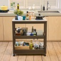 キッチンワゴン 3段 幅80cm 高さ85cm ダークブラウン 石目調 メラミン天板 キャスター付 キッチン収納 ベアルモ 写真3