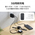 AdjustCharge搭載 USB Power Delivery 70W AC充電器(C×2+A×1) 写真4