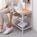 多機能ハンガーラック ナチュラル ミラー付 姿見 奥行き33cm 小物置き ディスプレイ棚 フック付 ベンチにも カバン置き 玄関 リビング 寝室 写真4