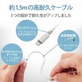 iPhone充電器 2.4A出力 ライトニングケーブル 一体型 1.5m 高耐久 断線しにくい ホワイトフェイス 写真5
