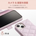 iPhone 15 ソフトレザーケース キルティング 手帳型 磁石付 ハンドストラップ付 写真6