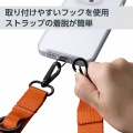 スマホショルダーストラップ/ストラップホールシート/フラット型/カラビナ/ビビッドオレンジ 写真6
