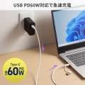 USB2.0Type-Cケーブル(CtoA変換アダプタ付き・PD60W・ホワイト) 写真6