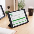iPad 10.2インチ 第9/8/7世代 (2021/2020/2019年) ケース カバー 手帳型 フラップ ハイブリッド スリープ対応 マグネット 2アングル 背面クリア ブラック 写真7