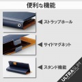 スマホケース 汎用 マルチケース Sサイズ レザー 手帳型 マグネット開閉 スライド式 スタンド機能 薄型 軽量 ストラップホール付 ネイビー 写真7