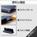 スマホケース 汎用 マルチケース Lサイズ レザー 手帳型 マグネット開閉 スライド式 スタンド機能 薄型 軽量 ストラップホール付 ネイビー 写真7