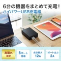USB充電器(6ポート・合計12A・ブラック) 写真7