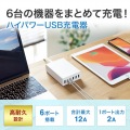 USB充電器(6ポート・合計12A・ホワイト) 写真8